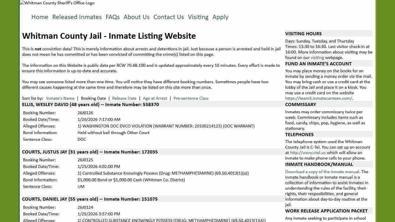 Whitman County Jail - Inmate Listing Website