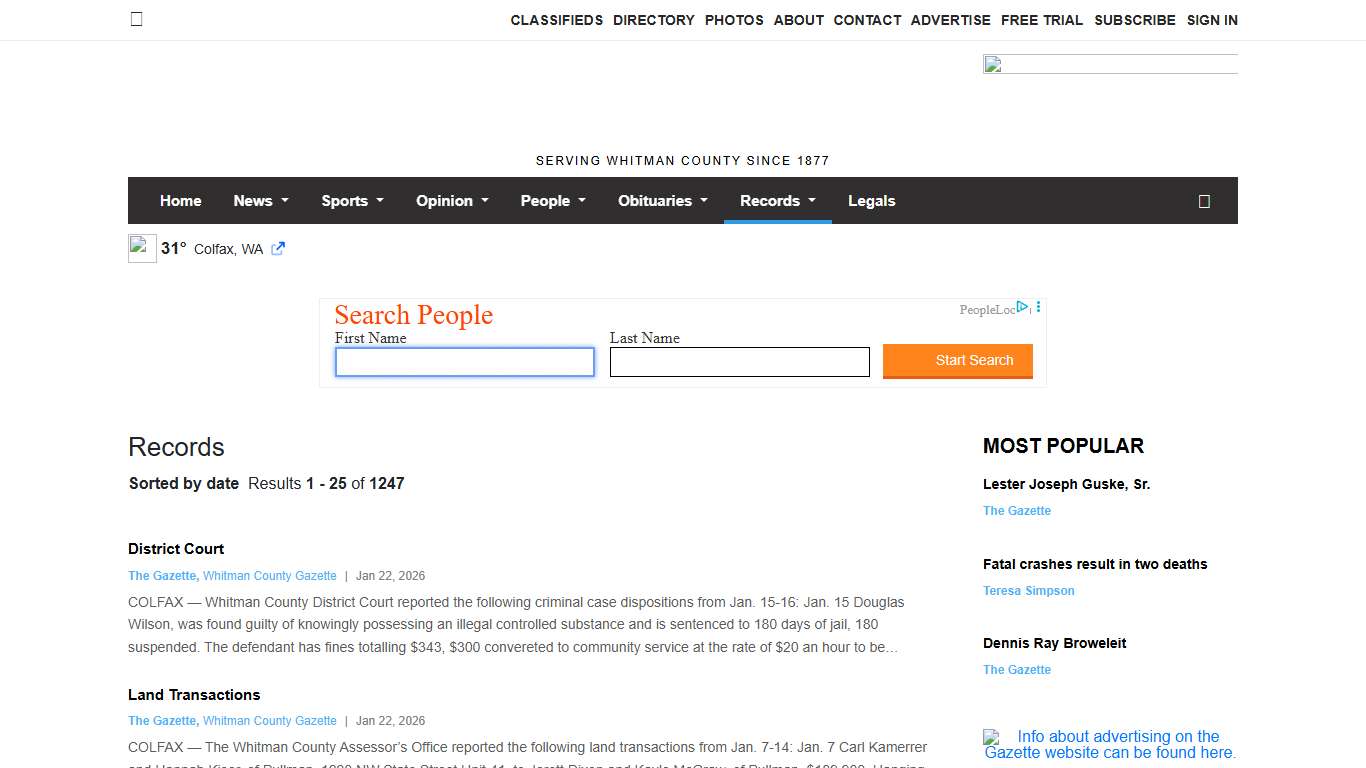 Whitman County Gazette Records