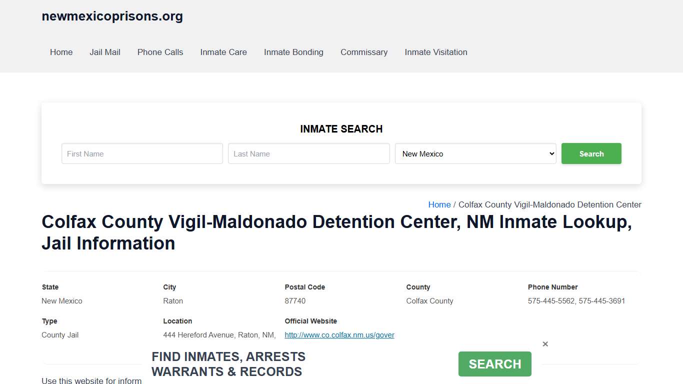 Colfax County Vigil-Maldonado Detention Center, NM - Offender Locator, Contacts, Inmate Info